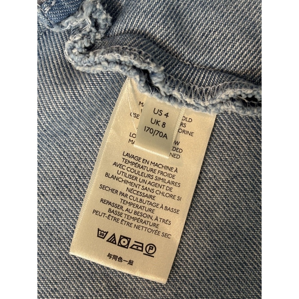 Free People Denim Mini Skirt 4 Blue Flared Frayed Distressed Fringe Light Wash - Picture 5 of 6